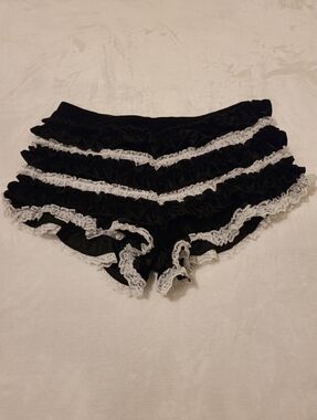 Sugar Thrillz Black And White Velour Lace Ruffled Bloomers